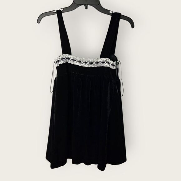 Altar'd State Black Velvet Babydoll Dress Lace Trim XS NWT - Picture 3 of 9
